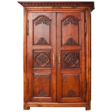 18th Century Antique French Armoire in Walnut with Carved Phoenix