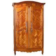 French Louis XV Armoire in Cherry with Chevron Panels, circa 1850