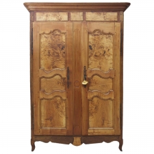 19th Century French Armoire in Walnut & Cherry with Burl Olive Ash Panels