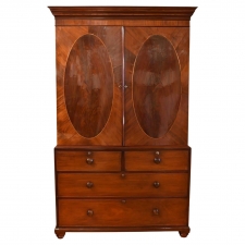 Antique English Regency Linen Press in Mahogany with Interior & Exterior Drawers, circa 1830