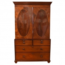 Antique English Regency Linen Press in Mahogany with Interior & Exterior Drawers, circa 1830
