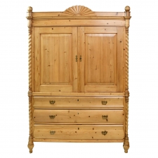 Antique Dutch Linen Press in Pine with Sunburst Pediment & Barley Twist Columns, circa 1815