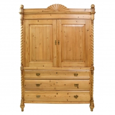 Antique Dutch Linen Press in Pine with Sunburst Pediment & Barley Twist Columns, circa 1815