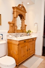 Danish Antique Pine Cabinet with Original Mirror Converted to Sink, c. 1880