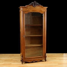 French Antique Bookcase in Walnut with Glass Panel
