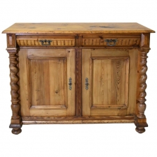 19th Century Danish Sideboard or Buffet in Pine with Rope-Turned Columns