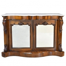 19th Century English Console Cabinet in Rosewood w/ Marble Top & Mirrored Panels
