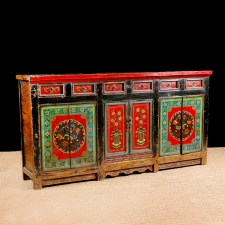 Antique Tibetan Sideboard in Original Paint, c. 1900