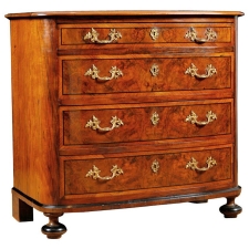 Swedish Chest of Drawers in Walnut and Burled Walnut with Bow Front, circa 1870