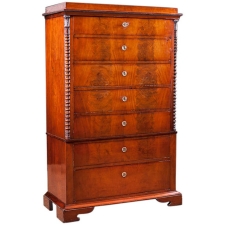 Empire Tall Chest with Seven Drawers in Cuban Mahogany, Denmark, circa 1825
