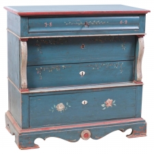 Antique Scandinavian Wedding Chest with Blue Paint and Pink Flowers, Dated 1862