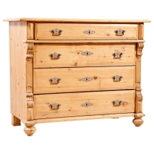Antique Grunderzeit 4 drawer Chest of Drawers in Pine with Original Nickle Plated Hardware and Feet, c.1890