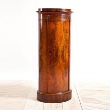 Antique Biedermeier Pedestal Cabinet in Book-matched and Burled Mahogany, Denmark, c.1830