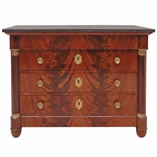 French Empire Chest of Drawers in Mahogany with Ormolu and Grey Marble