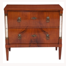 Small Empire Commode or Chest of Drawers in Mahogany with Marble Columns