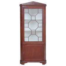 English Regency Corner Cabinet in Mahogany with Glass Panel Door, circa 1820