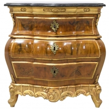 19th Century Rococo Style Bombe Chest of Drawers in Walnut with Parcel-Gilt