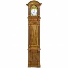 Tall French Louis XVI Long Case Clock with Walnut Case & Brass & Enamel Dial, circa 1790