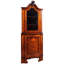 Dutch Corner Cabinet in Mahogany with Satinwood Marquetry, c. 1800