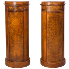 Pair of Danish Empire and Biedermeier Cylinder Cabinets in Burled Walnut