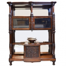 Belle Époque Desert Cupboard in Mahogany with Carved Birds of Paradise