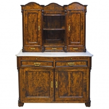 North German Louis Philippe Cabinet in Burled Walnut and Carrara Marble