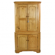 Antique Tall English Four-Door Corner Cupboard / Cabinet in Light-Colored Pine, circa 1880