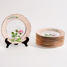 Set of Twelve Porcelain Plates with Gilt Edge by Gunnar Wennerberg, c. 1900