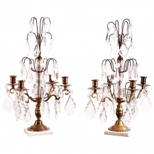 Pair of Cut Crystal and Brass Girandoles