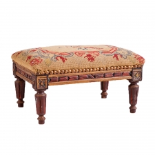 French Antique Louis XVI Footstool with Needlepoint, c. 1890