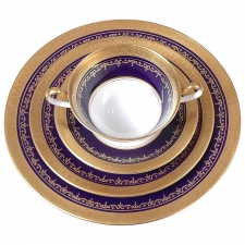 Aynsley China, Georgian Cobalt Pattern with Encrusted Gold, Service for 16