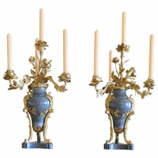 Pair of 19th Century Green Marble Vase Candelabra with Bronze Doré Mounts