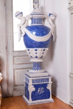 Pair of Italian Glazed Terracotta Garden Urns Signed Ceccarelli