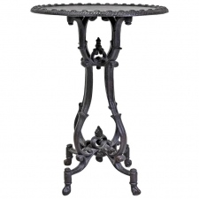 Vintage Cast Iron Round Garden or Bistro Pub Table with Black Patina