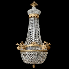 French Antique Five-Light Empire Style Chandelier with Cut Crystals, c.1900