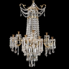 Antique Twelve-Light Chandelier with Cut Crystals, c. 1850