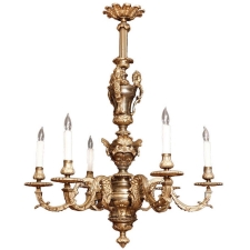 French Louis XV Style Chandelier in Bronze Dore with Six Lights, c. 1860