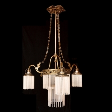 French Art Nouveau Bronze Dore Chandelier, c. 1915