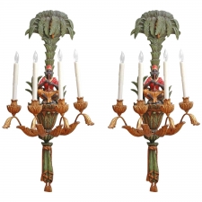 Pair of Carved Light Sconces with Blackamoors