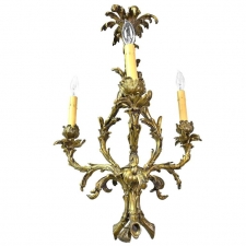 French Rococo Style Three-Light Chandelier in Bronze Doré, circa 1900
