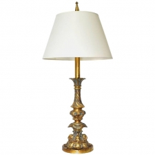 20th Century Vintage Table Lamp with Cast Metal Base with Distressed Gold Paint