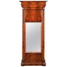 Antique Mirror in Bookmatched Mahogany with Turned Columns