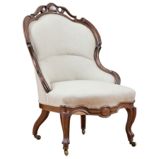 English Victorian Upholstered Slipper Chair in Mahogany, circa 1860