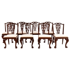 Set of Eight (8) George II Style Chinese Export Dining Chairs in Carved Mahogany, c. 1850