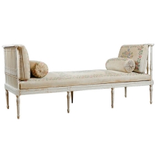 Painted Banquette or Daybed with Old Hand-Painted Fabric, Scandinavian, c. early 1800's
