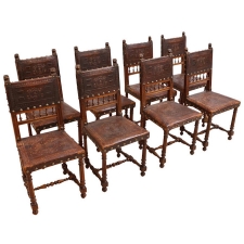 Set of Eight French Antique Neo-Renaissance Dining Chairs in Walnut, c. 1860