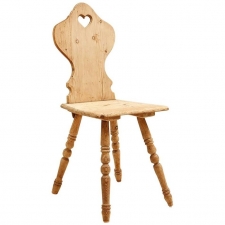 Pine Tyrolean Chair with Carved Back and Turned Legs, Austria, c. 1880