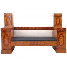 Empire Banquette or Window Seat in Birch with Marquetry Inlays, circa 1800
