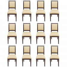 Set of 12 British Colonial Style Dining Chairs Upholstered in Madagascar