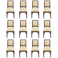 Set of 12 British Colonial Style Dining Chairs Upholstered in Madagascar